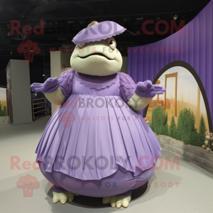 Lavender Glyptodon mascot costume character dressed with a Ball Gown and Hats