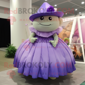 Lavender Glyptodon mascot costume character dressed with a Ball Gown and Hats