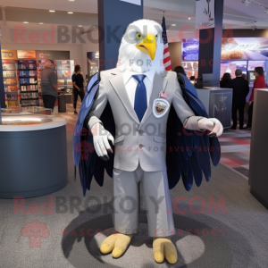 Blue Bald Eagle mascot costume character dressed with a Romper and Necklaces