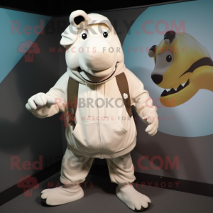 Cream Tapir mascot costume character dressed with a Hoodie and Shoe clips