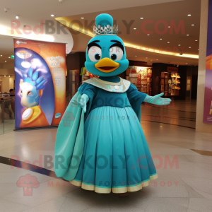 Teal Queen mascot costume character dressed with a Circle Skirt and Wraps