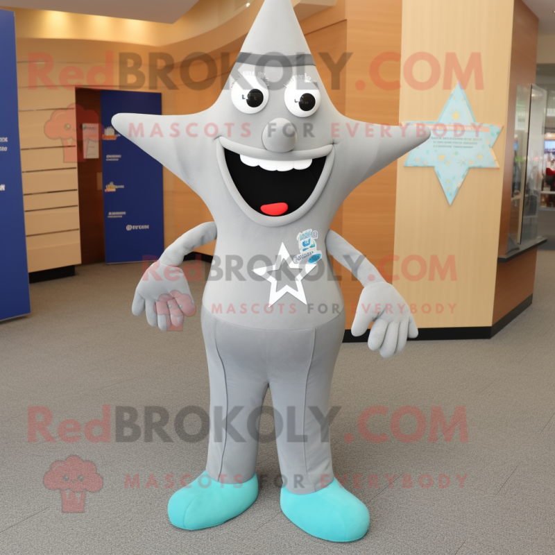 Gray Starfish mascot costume character dressed with a Dress Pants and Ties