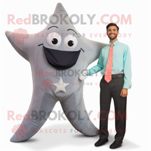 Gray Starfish mascot costume character dressed with a Dress Pants and Ties
