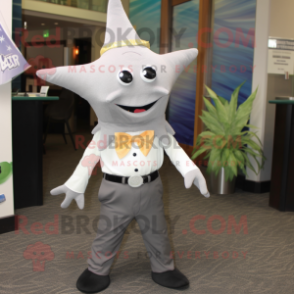 Gray Starfish mascot costume character dressed with a Dress Pants and Ties