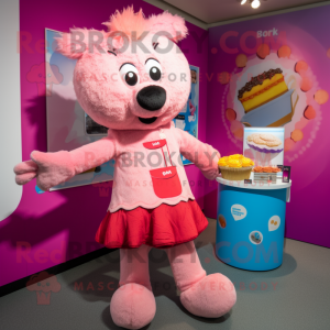 Pink Shepard'S Pie mascot costume character dressed with a Playsuit and Brooches