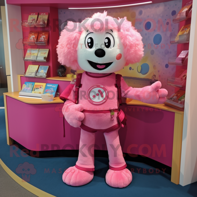 Pink Shepard'S Pie mascot costume character dressed with a Playsuit and Brooches