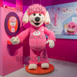 Pink Shepard'S Pie mascot costume character dressed with a Playsuit and Brooches