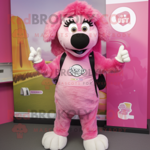 Pink Shepard'S Pie mascot costume character dressed with a Playsuit and Brooches