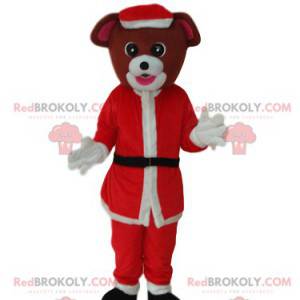 Mascote cachorro marrom com roupa de Papai Noel - Redbrokoly.com