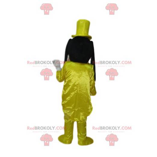 Goofy Maskottchen mit einem funkelnden gelben Kostüm -