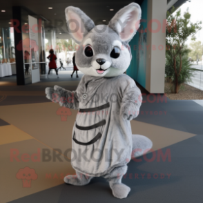 Silver Chinchilla mascot costume character dressed with a Wrap Dress and Foot pads