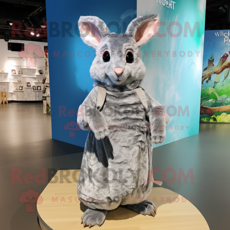 Silver Chinchilla mascot costume character dressed with a Wrap Dress and Foot pads