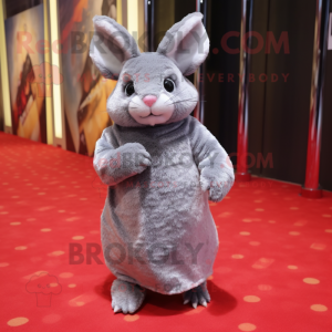 Silver Chinchilla mascot costume character dressed with a Wrap Dress and Foot pads
