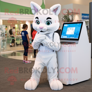 White Lynx mascot costume character dressed with a Romper and Headbands