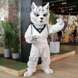 Hvid Lynx maskot kostume...