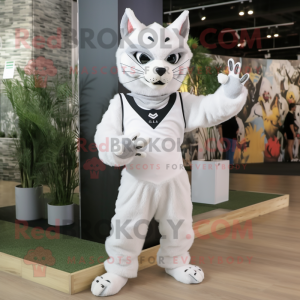 White Lynx mascot costume character dressed with a Romper and Headbands