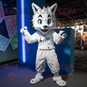 White Lynx mascot costume character dressed with a Romper and Headbands