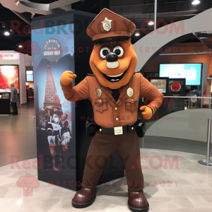 Rust Police Officer mascot costume character dressed with a Leggings and Lapel pins
