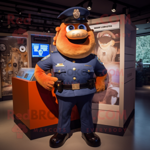 Rust Police Officer mascot costume character dressed with a Leggings and Lapel pins