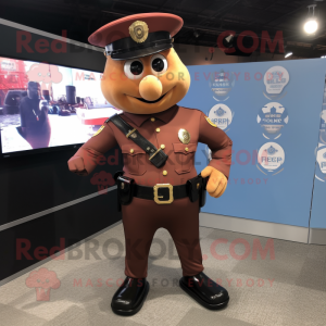 Rust Police Officer mascot costume character dressed with a Leggings and Lapel pins