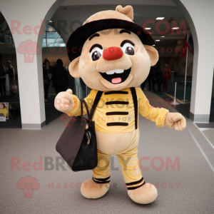 Gold Mime mascot costume character dressed with a Corduroy Pants and Handbags