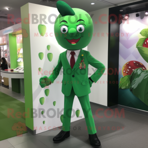 Green Cherry mascot costume character dressed with a Suit Pants and Lapel pins