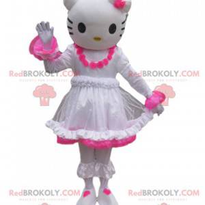 Mascote da Hello Kitty com uma rosa branca e fúcsia -