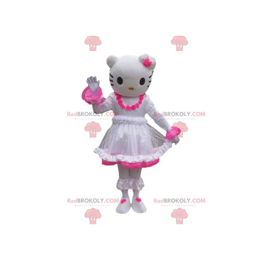 Hello Kitty Maskottchen mit einer weißen und pinkfarbenen Rose