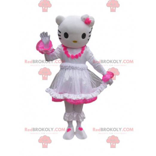 Mascote da Hello Kitty com uma rosa branca e fúcsia -