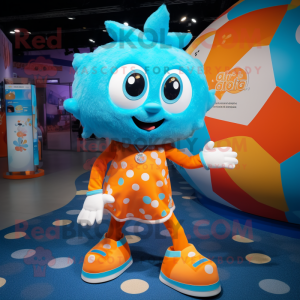 Cyan Orange mascot costume character dressed with a Playsuit and Anklets
