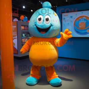 Cyan Orange mascot costume character dressed with a Playsuit and Anklets