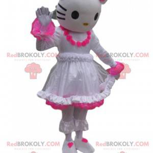 Mascote da Hello Kitty com uma rosa branca e fúcsia -