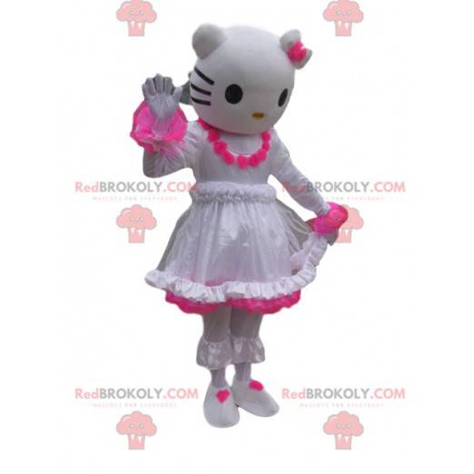 Mascote da Hello Kitty com uma rosa branca e fúcsia -