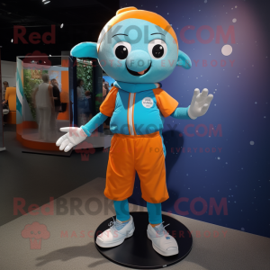 Cyan Orange mascot costume character dressed with a Playsuit and Anklets