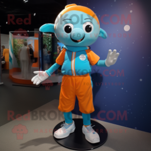 Cyan Orange mascot costume character dressed with a Playsuit and Anklets