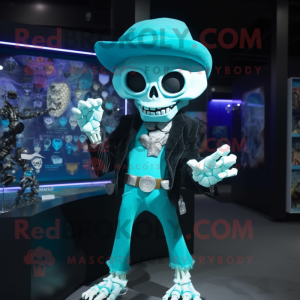 Turquoise Undead mascot costume character dressed with a Trousers and Bracelet watches