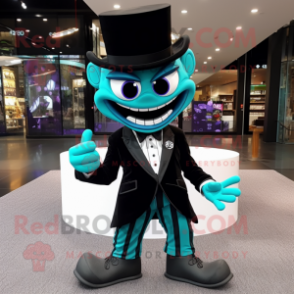 Teal Demon mascot costume character dressed with a Tuxedo and Bracelets