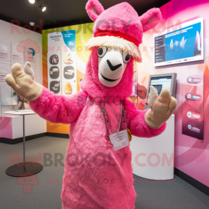 Roze lama mascotte kostuum...