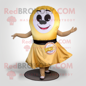 Gold Donut mascot costume character dressed with a Maxi Skirt and Ties