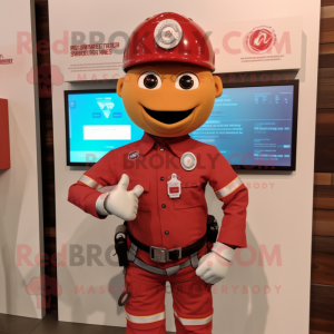 Rust Fire Fighter mascot costume character dressed with a Skinny Jeans and Smartwatches