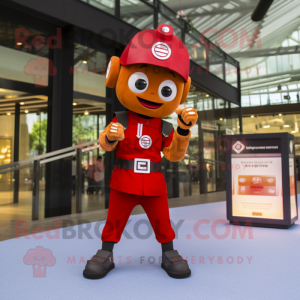 Rust Fire Fighter mascot costume character dressed with a Skinny Jeans and Smartwatches