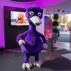 Purple Ostrich mascot costume character dressed with a Turtleneck and Lapel pins