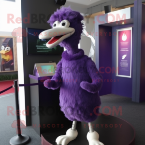 Purple Ostrich mascot costume character dressed with a Turtleneck and Lapel pins