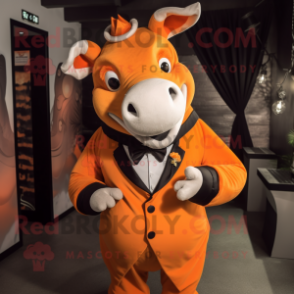 Orange Rhinoceros mascot costume character dressed with a Tuxedo and Rings
