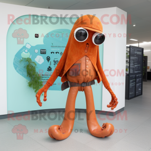 Rust Octopus mascot costume character dressed with a Skinny Jeans and Rings