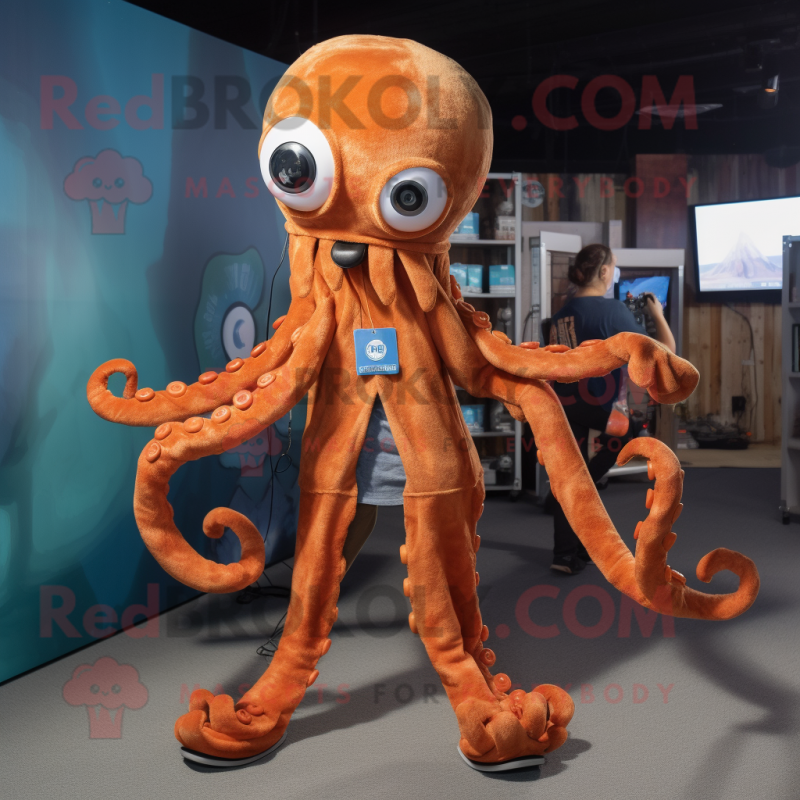 Rust Octopus mascot costume character dressed with a Skinny Jeans and Rings