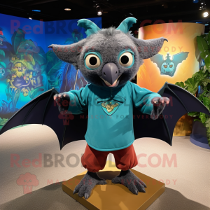 Teal Fruit Bat mascot costume character dressed with a Bermuda Shorts and Wraps