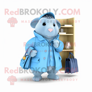 Sky Blue Guinea Pig mascot costume character dressed with a Jacket and Wallets