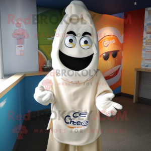 Cream Ceviche mascot costume character dressed with a Hoodie and Headbands
