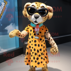 nan Cheetah mascot costume character dressed with a Dress and Sunglasses